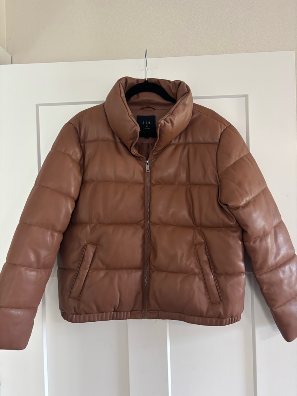 Sebby Tan Quilted Faux Leather Jacket